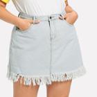 Shein Plus Fringe Detail Hem Bleach Wash Denim Skirt