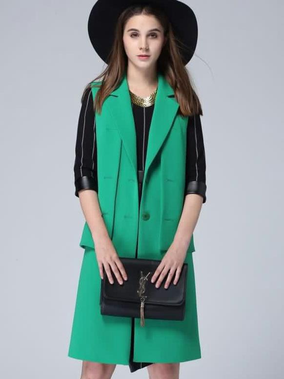 Shein Green V Neck Sleeveless Vest Coat