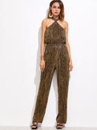 Shein Metallic Halter Elastic Waist Jumpsuit