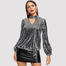Shein Tie Neck Sequin Top