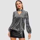 Shein Tie Neck Sequin Top
