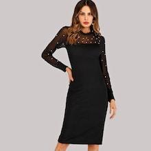Shein Pearls Contrast Mesh Dress