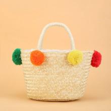 Shein Contrast Pom Pom Straw Handbag