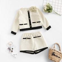 Shein Girls Appliques Front Button Top & Shorts Set