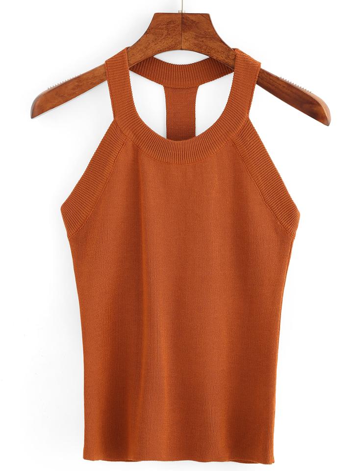 Shein Halter Neck Racerback Knit Top
