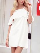 Shein White Ruffled Cold Shoulder Dress