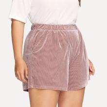 Shein Plus Elastic Waist Ribbed Velvet Shorts