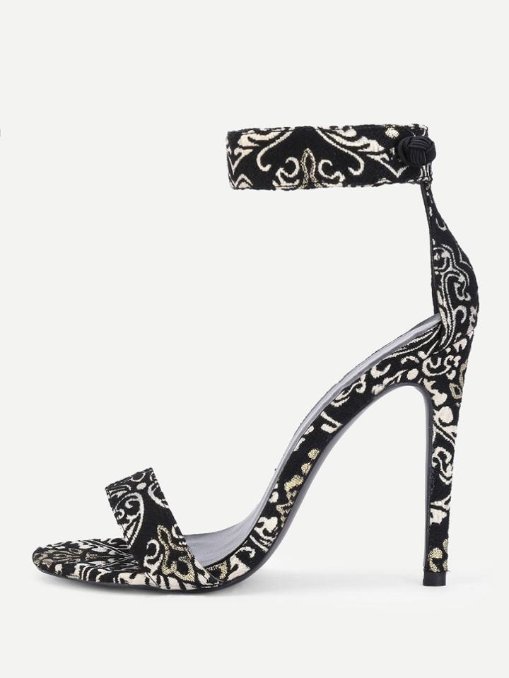 Shein Jacquard Satin Ankle Strap Stiletto Pumps