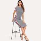 Shein Contrast Striped Side Top & Split Hem Skirt Set