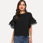 Shein Layered Ruffle Bell Sleeve Solid Tee