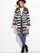 Shein Dark Grey Geometric Print Sweater Coat