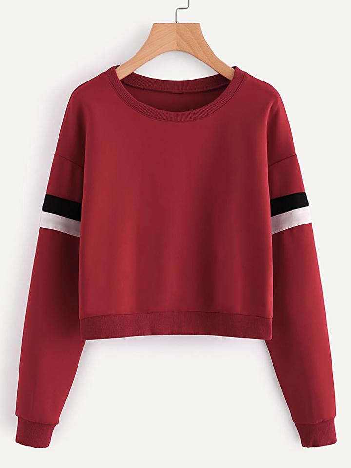 Shein Contrast Striped Sleeve Sweatshirt