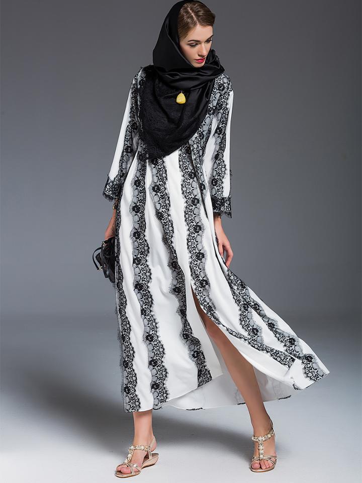 Shein White Contrast Lace Elegance Maxi Dress