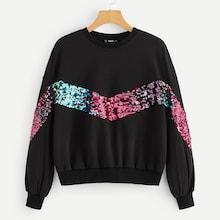 Shein Contrast Sequin Chevron Sweatshirt