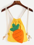 Shein Yellow Plush Carrot Embellished Drawstring Canvas Backpack