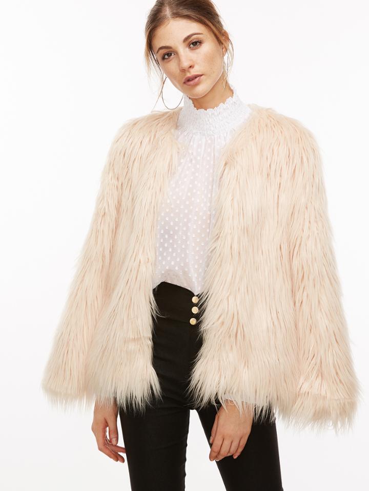 Shein Apricot Faux Fur Coat