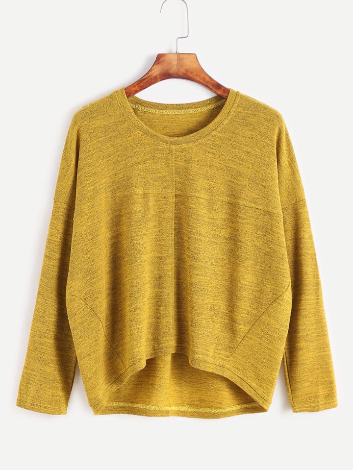 Shein Yellow Drop Shoulder Dip Hem T-shirt