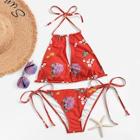 Shein Random Floral Self Tie Halter Bikini Set