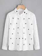 Shein Embroidered Heart Button Up Blouse