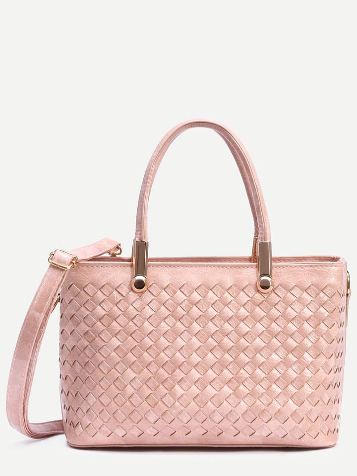 Shein Pink Faux Leather Braided Satchel Bag