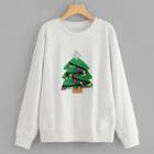 Shein Pom Pom Detail Christmas Tree Pattern Sweatshirt
