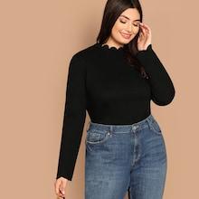 Shein Plus Scallop Edge Form Fitting Tee