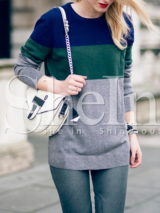 Shein Grey Color Block Crew Neck Loose T-shirt
