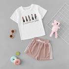 Shein Girls Cartoon Print Tunic Tee & Drawstring Shorts Co-ord