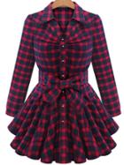 Shein Red Lapel Plaid Bow Dress