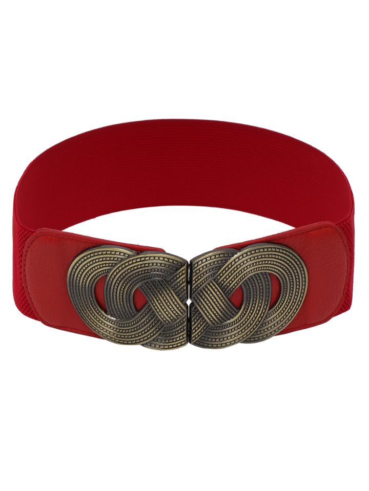 Shein Braided Metal Interlock Buckle Red Wide Elastic Belt