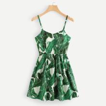 Shein Tropic Print Lace Up Back Cami Dress