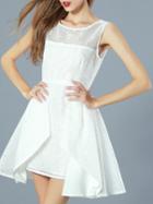 Shein White Ruffle A-line Lace Dress