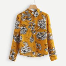 Shein Random Botanical Print High Low Blouse