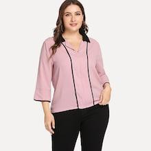 Shein Plus Contrast Tipping Pearl Detail Blouse
