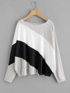 Shein Cut And Sew Stripe Panel Cocoon Tee