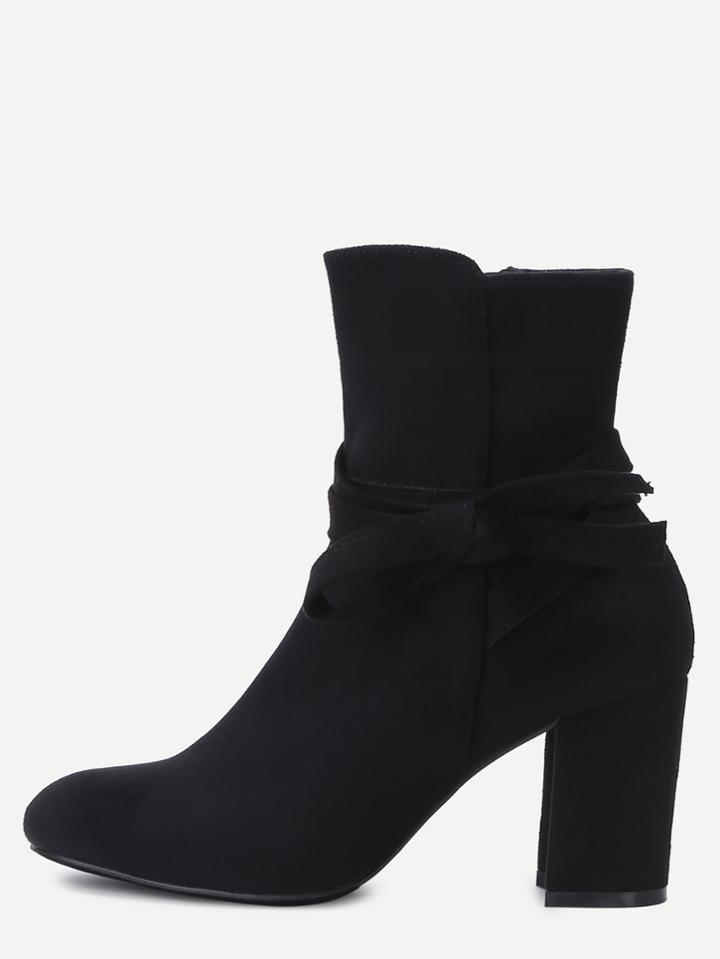 Shein Black Faux Suede Tie Detail Boots
