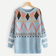 Shein Geometric Pattern Drop-shoulder Sweater