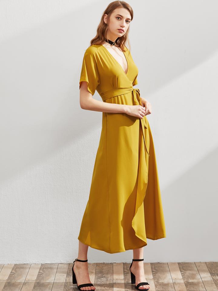 Shein Plunging V-neckline Wrap Dress