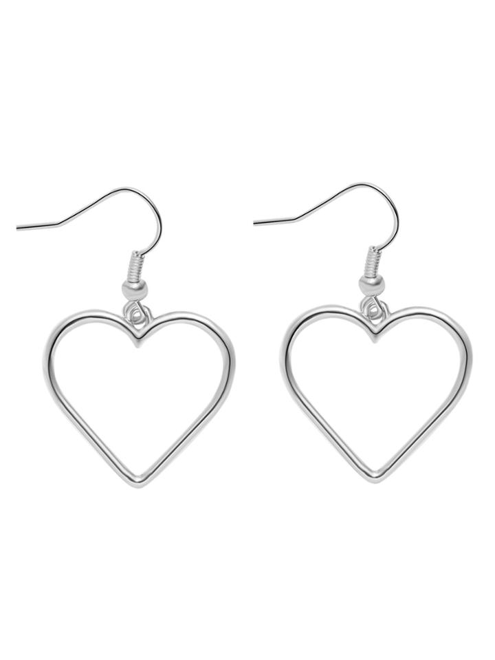 Shein Silver Plated Heart Hollow Out Drop Earrings