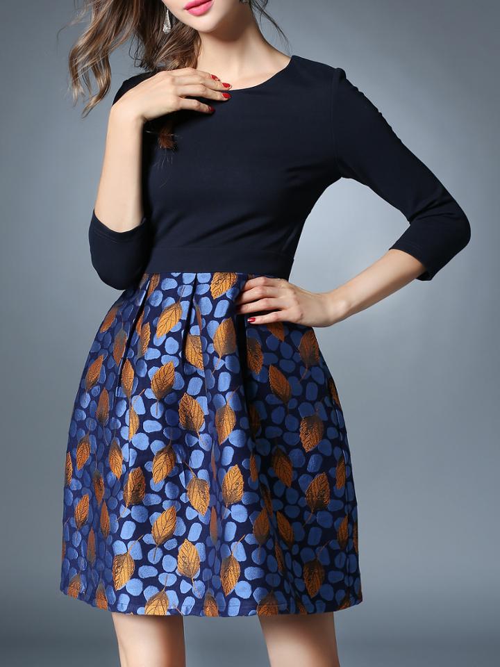 Shein Multicolor Crew Neck Pockets Jacquard Dress