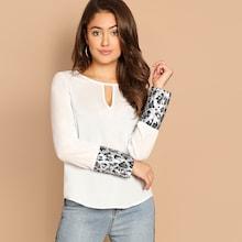 Shein Keyhole Neck Top With Leopard Sequin Cuff