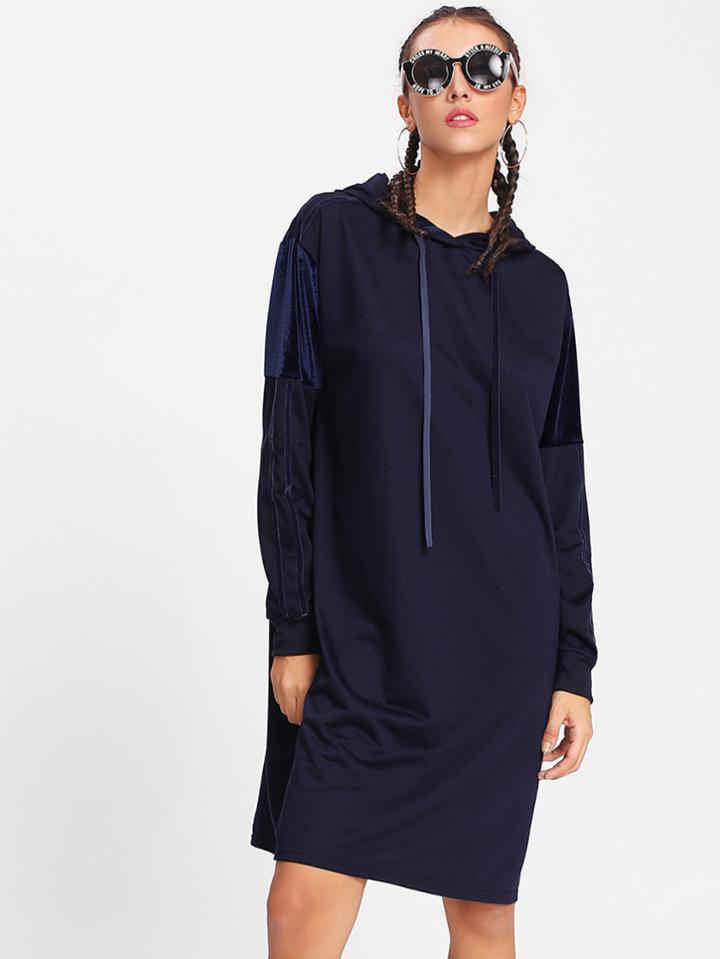 Shein Contrast Velvet Hoodie Dress