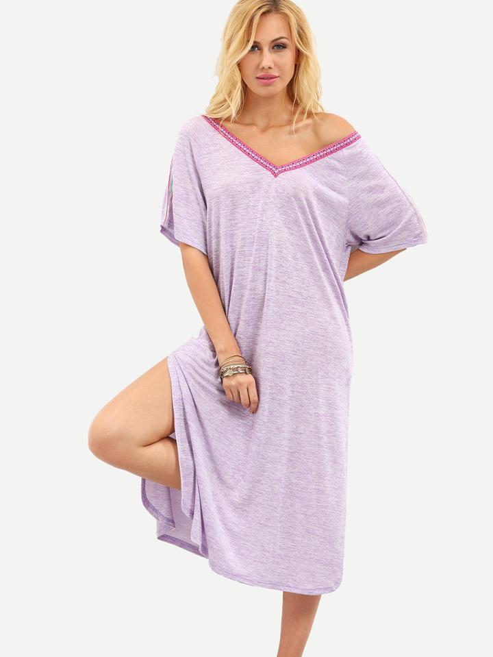 Shein Light Purple V Neck Backless Split Side Dress