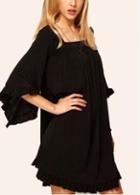 Rosewe Loose Three Quarter Sleeve Square Neck Mini Dress