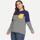 Shein Plus Contrast Striped Color-block Tee