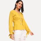 Shein Knot Ruched Single Breasted Blouse