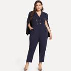 Shein Plus Button Decoration Cloak Sleeve Blazer Jumpsuit