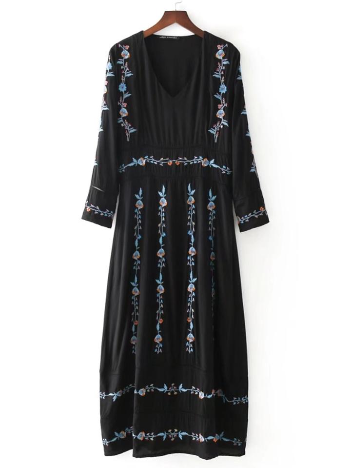 Shein Ladder Cutout Detail Embroidery Flower Maxi Dress