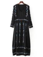 Shein Ladder Cutout Detail Embroidery Flower Maxi Dress