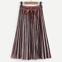 Shein Knot Front Pleated Velvet Skirt